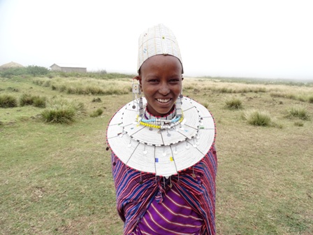 A young married Maasai lady in her stunning traditional beaded jewelry.
